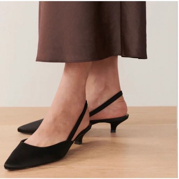 Jenni Kayne Shoes - Jenni Kayne Women' Satin Kitten Slingback Heels Black 37/ US Size 7 NWOB